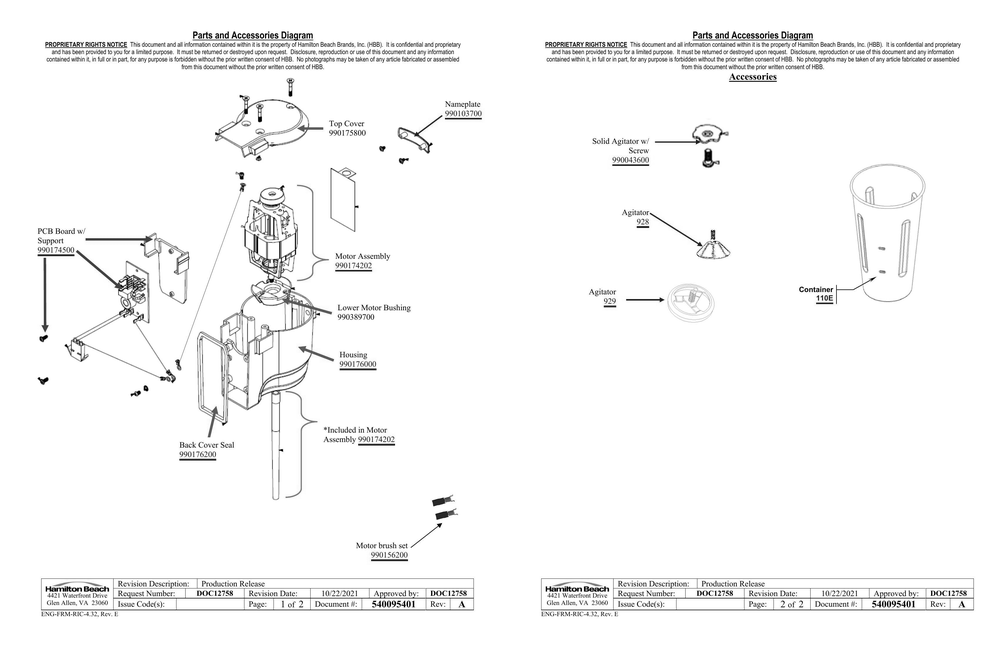 Diagram Diagram and Parts List for HMD300MR-220TL  Hamilton Beach Drink Mixer